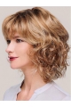 Monofilament Blonde Chin Length Curly 12" With Bangs Synthetic Wigs For Women