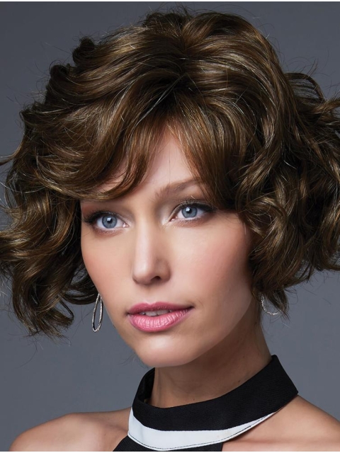 Brown 10" With Bangs Chin Length Incredible Monofilament Wigs