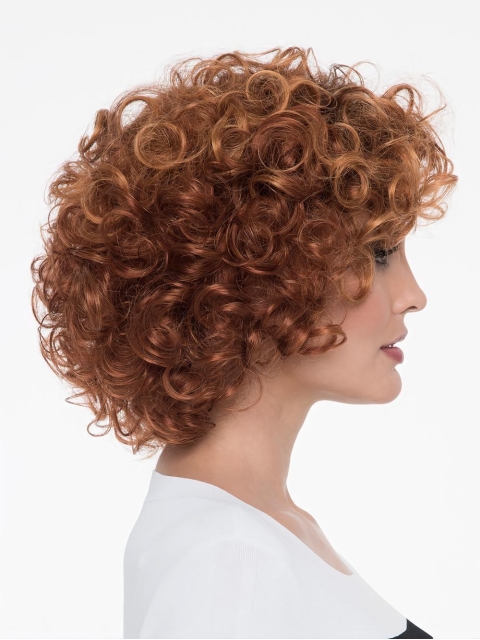 Curly Auburn With Bangs Mono Natural Looking Synthetic Lace Wigs