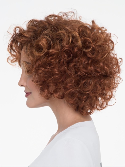 Curly Auburn With Bangs Mono Natural Looking Synthetic Lace Wigs