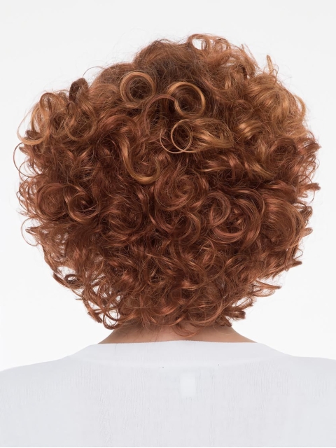 Curly Auburn With Bangs Mono Natural Looking Synthetic Lace Wigs