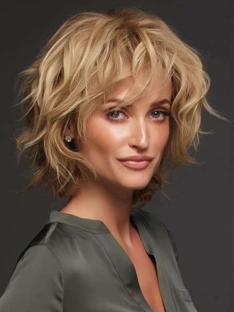 Curly 100% Hand-Tied Blonde Layered Human Hair Hand Tied Wigs