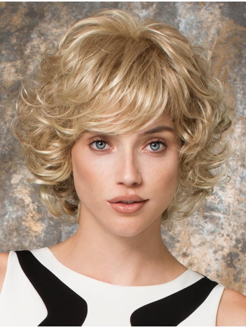 Fabulous Curly Design Chin Length Blonde Layered Wigs