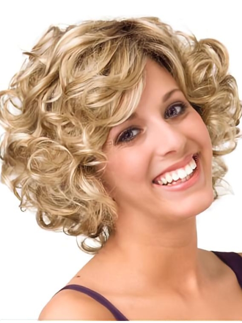 Buy Human Hair Blonde Layered Curly 10" Wigs