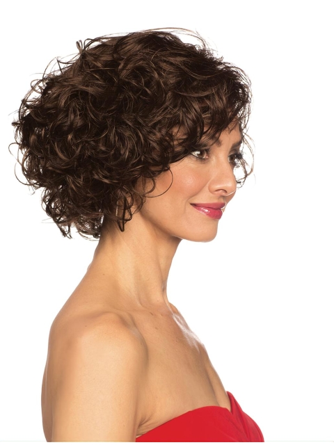 Ideal Chin Length Curly Brown Classic Wigs