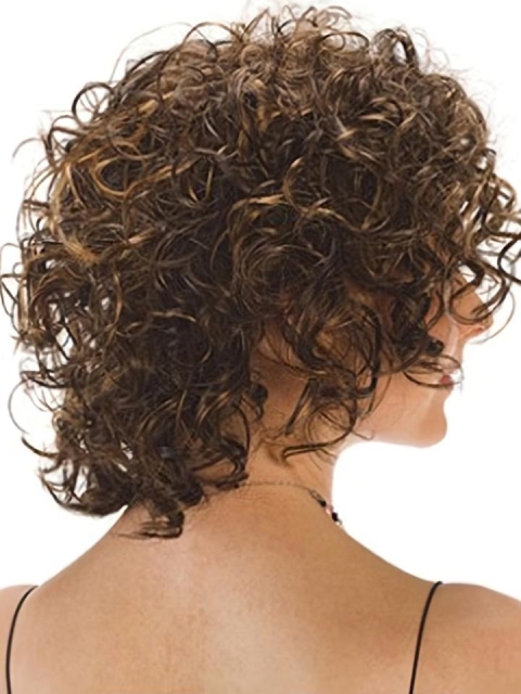 Designed Brown Curly Chin Length Synthetic Wigs