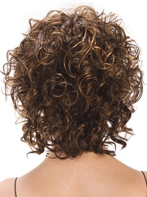 Designed Brown Curly Chin Length Synthetic Wigs