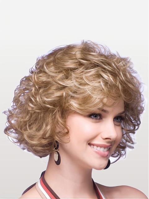 Designed Blonde Curly Chin Length Classic Wigs