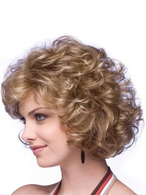 Designed Blonde Curly Chin Length Classic Wigs