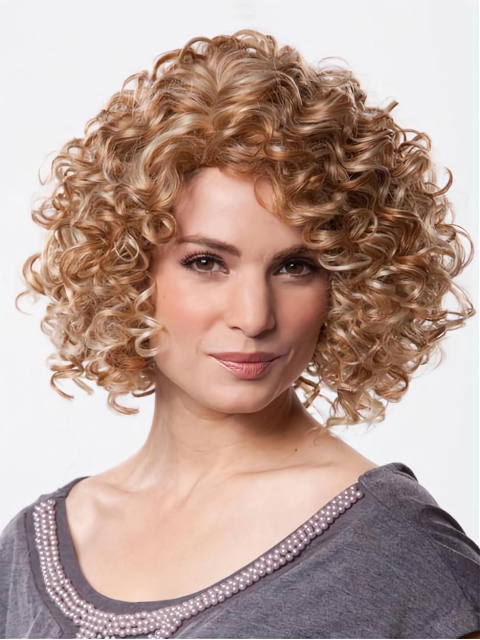 Fashion Brown Curly Chin Length Petite Wigs