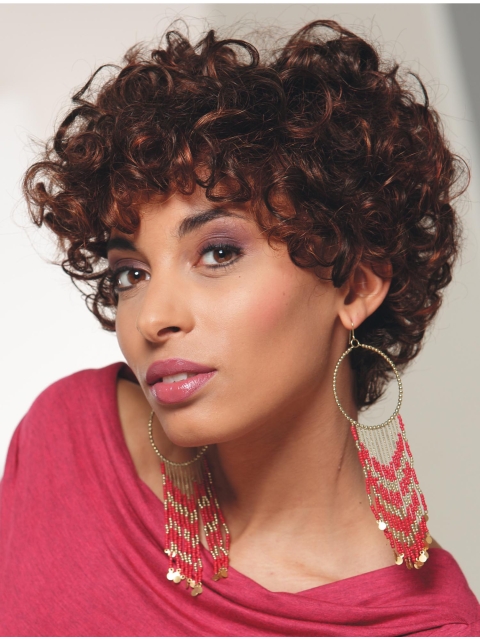 Fabulous Auburn Chin Length Curly With Bangs New Design Wigs