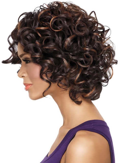 Good Brown Curly Chin Length African American Wigs