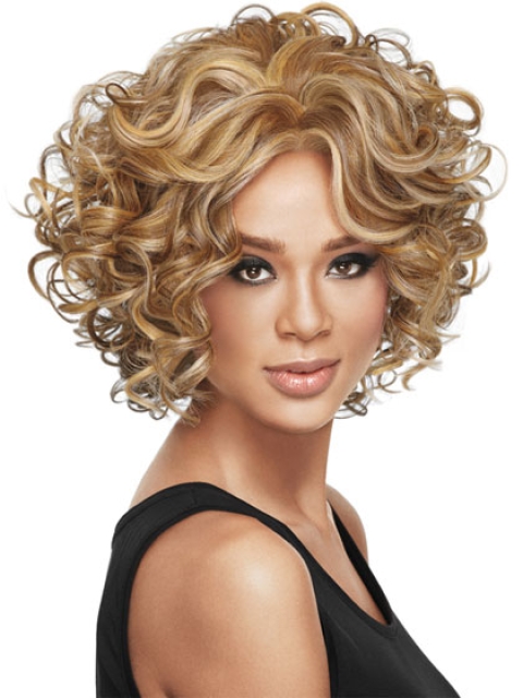 Good Brown Curly Chin Length African American Wigs