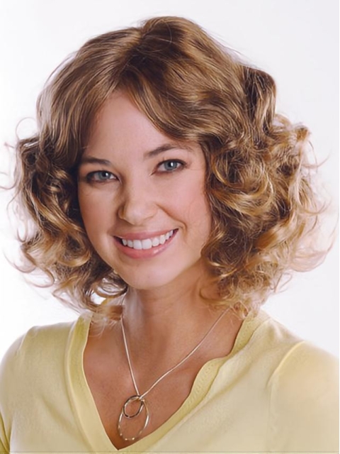 Brown Faddish Curly Remy Human Hair Medium Wigs