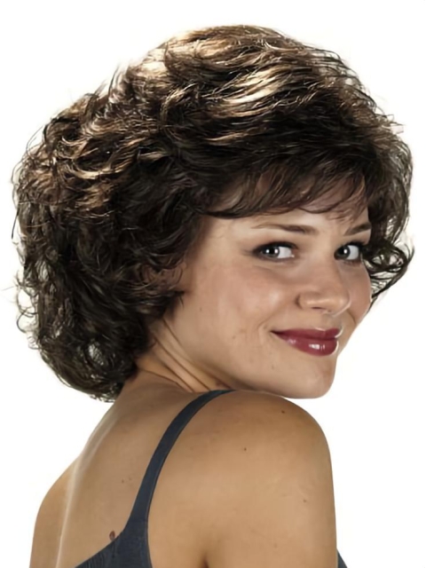 Sleek Black Curly Chin Length Classic Wigs