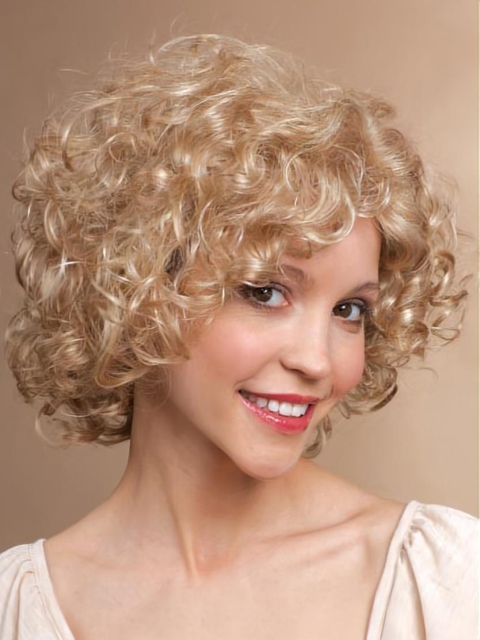 Shining Blonde Curly Chin Length Synthetic Wigs