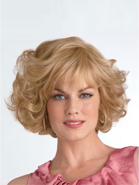 Cool Blonde Curly Chin Length Synthetic Wigs