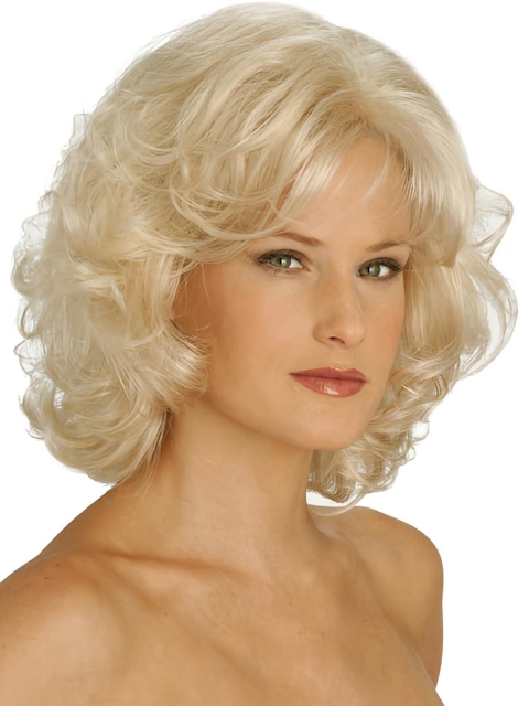 Pleasing Blonde Curly Chin Length Classic Wigs