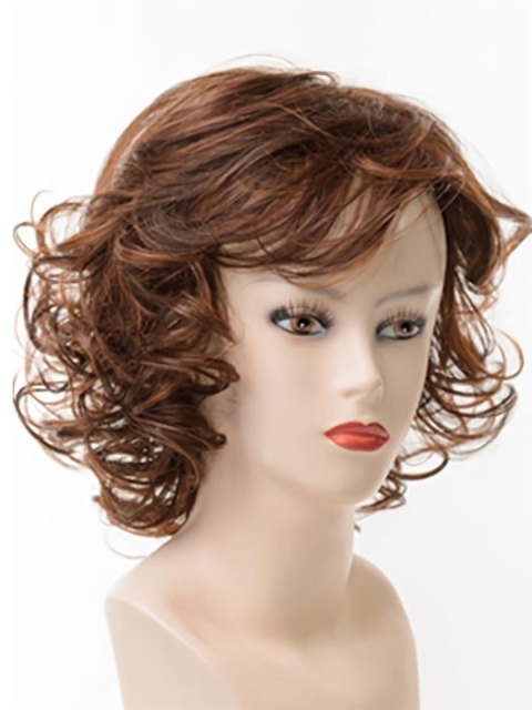 Durable Brown Curly Chin Length Synthetic Wigs