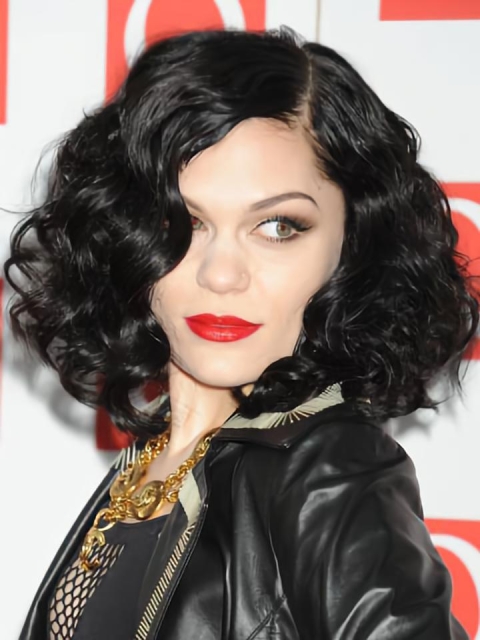 Natural Black Curly Chin Length Jessie J Wigs