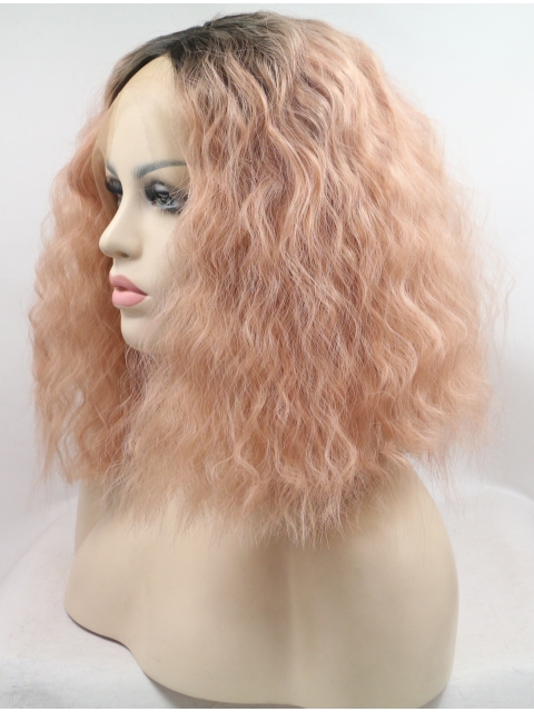 Chin Length Curly Without Bangs Lace Front 13" Synthetic Wigs