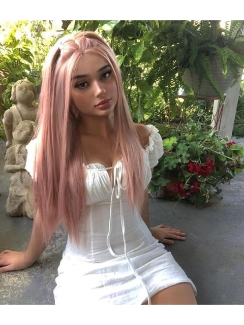 Pink Long Straight Bitter Sweet Synthetic Lace Front Wigs For Women