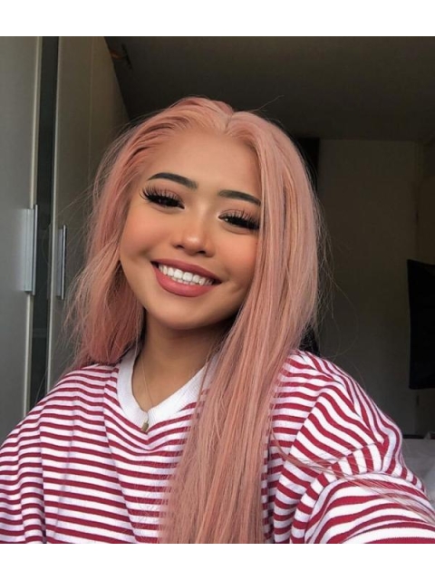 Pink Long Straight Bitter Sweet Synthetic Lace Front Wigs For Women