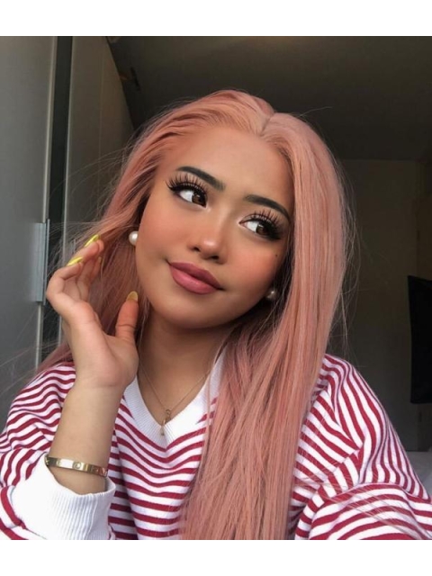 Pink Long Straight Bitter Sweet Synthetic Lace Front Wigs For Women