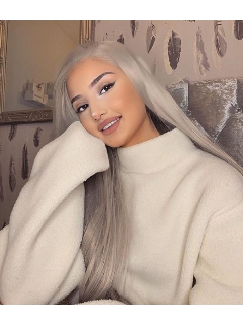 Fashion Long Straight Synthetic Lace Front Silver Wigs