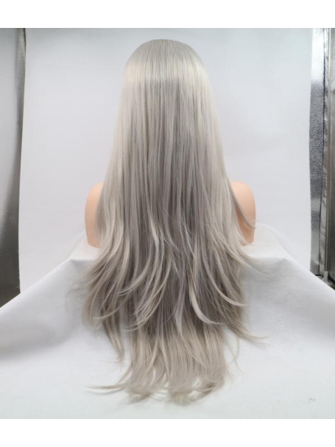 Fashion Long Straight Synthetic Lace Front Silver Wigs