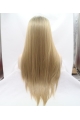 Golden Long Straight  Grunge Synthetic Lace Front Wigs For Women Without Bang