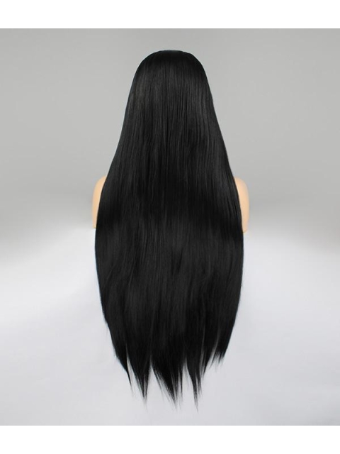 Black Long Straight Swan Synthetic 13*4 Lace Front Wigs