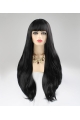 Natural Looking Black Long Straight  Elf Kiss Synthetic Lace Front Wigs With Bang