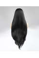 Natural Looking Black Long Straight  Elf Kiss Synthetic Lace Front Wigs With Bang