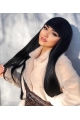 Natural Looking Black Long Straight  Elf Kiss Synthetic Lace Front Wigs With Bang