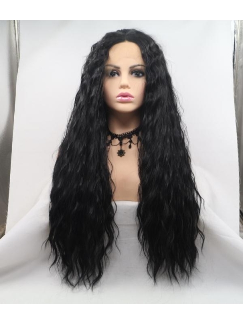 Natural Looking Long Curly  Mystical Synthetic Lace Front Wigs For African American Women