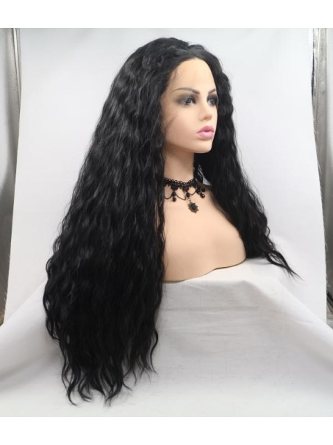 Natural Looking Long Curly  Mystical Synthetic Lace Front Wigs For African American Women