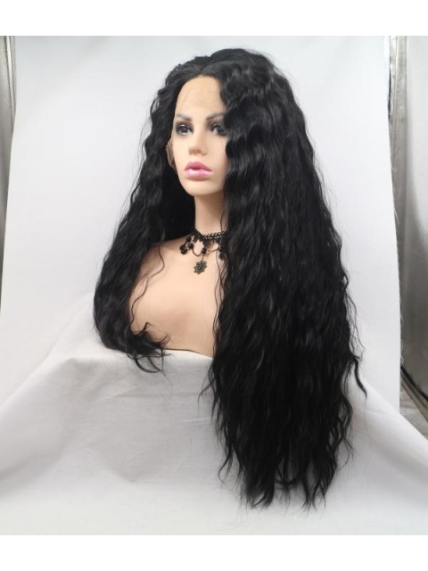 Natural Looking Long Curly  Mystical Synthetic Lace Front Wigs For African American Women