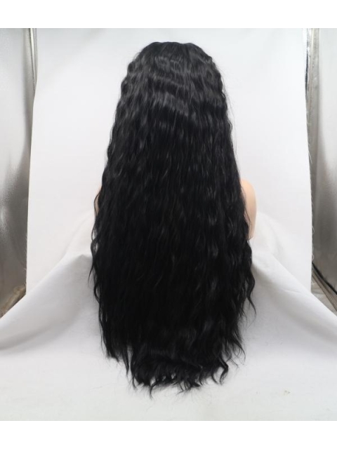 Natural Looking Long Curly  Mystical Synthetic Lace Front Wigs For African American Women