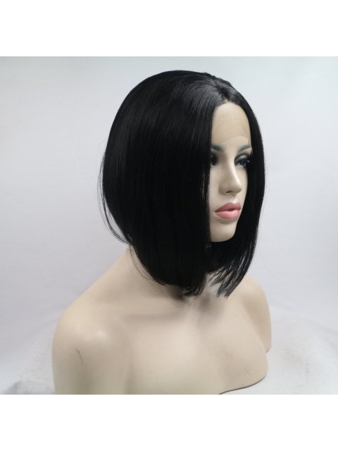 Natural Looking Short Straight  Dark Angel Bob Synthetic Lace Front Wigs For Women