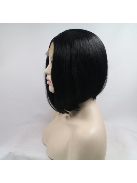 Natural Looking Short Straight  Dark Angel Bob Synthetic Lace Front Wigs For Women