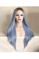 Light Blue Silky Long Straight Synthetic Lace Front Wigs