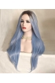 Light Blue Silky Long Straight Synthetic Lace Front Wigs