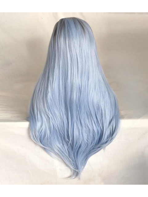 Light Blue Silky Long Straight Synthetic Lace Front Wigs