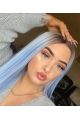 Light Blue Silky Long Straight Synthetic Lace Front Wigs