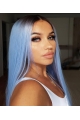 Light Blue Silky Long Straight Synthetic Lace Front Wigs