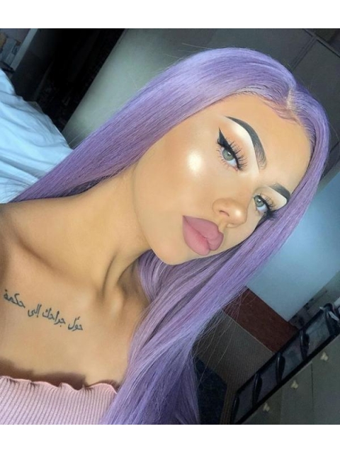 Cosplay Purple Long Straight Breeze Synthetic Lace Front Wigs For Women Without Bangs