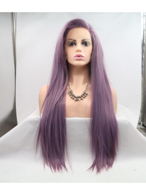 Cosplay Purple Long Straight Breeze Synthetic Lace Front Wigs For Women Without Bangs