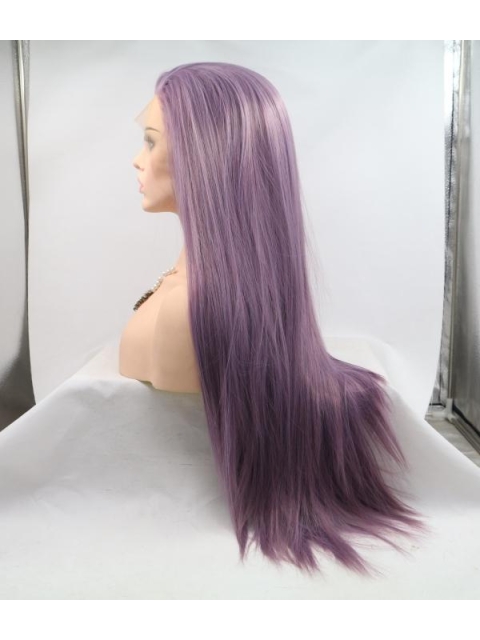 Cosplay Purple Long Straight Breeze Synthetic Lace Front Wigs For Women Without Bangs