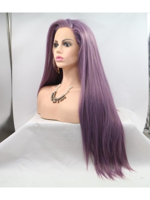 Cosplay Purple Long Straight Breeze Synthetic Lace Front Wigs For Women Without Bangs